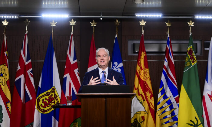 Conservative Leader Erin O'Toole holds a press conference on Parliament Hill in Ottawa on Feb. 18, 2021. (Sean Kilpatrick/The Canadian Press)