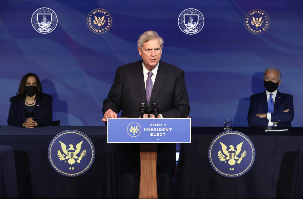 Tom Vilsack, President Joe Biden’s nominee to head the Department of Agriculture, delivers remarks at the Queen Theater in Wilmington, Del., on Dec. 11, 2020. (Chip Somodevilla/Getty Images)