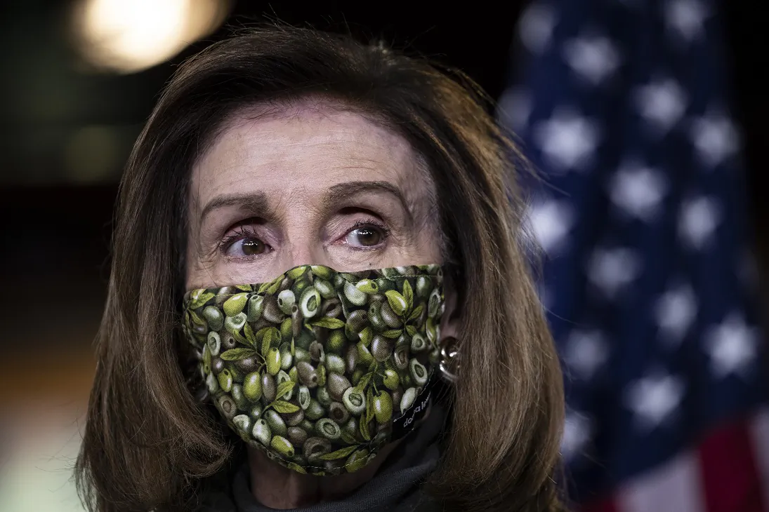 Speaker of the House Nancy Pelosi (D-Calif.) speaks at a weekly news conference at the U.S. Capitol on Feb. 18, 2021. (Tasos Katopodis/Getty Images)