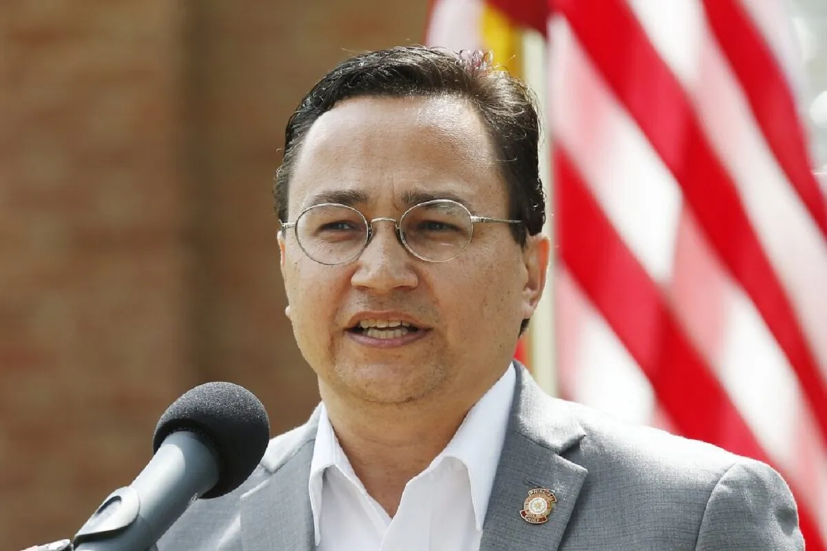 Cherokee Nation Principal Chief Chuck Hoskin Jr., speaks during a news conference in Tahlequah, Okla., on Aug. 22, 2019. (Sue Ogrocki/AP Photo)