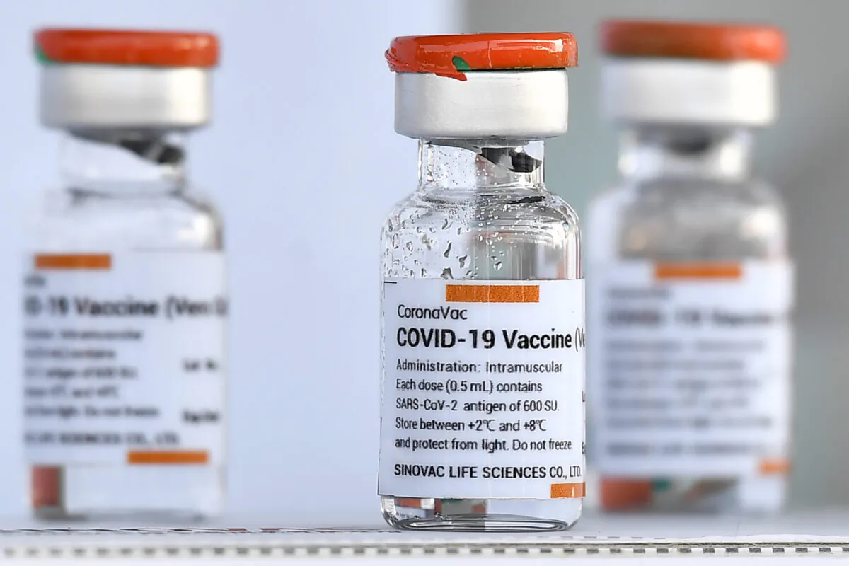 Vials of the CoronaVac vaccine, developed by China's Sinovac Biotech, in Bangkok, on Feb. 24, 2021. (Lillian Suwanrumpha/AFP via Getty Images)