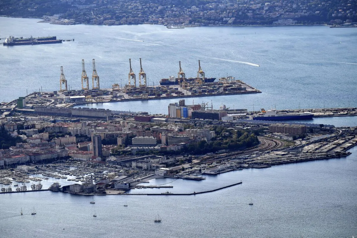 An aerial view of the commercial harbor of the northeastern Italian city of Trieste along the Adriatic Sea on Oct. 8, 2017. (Alberto Pizzoli/AFP via Getty Images)