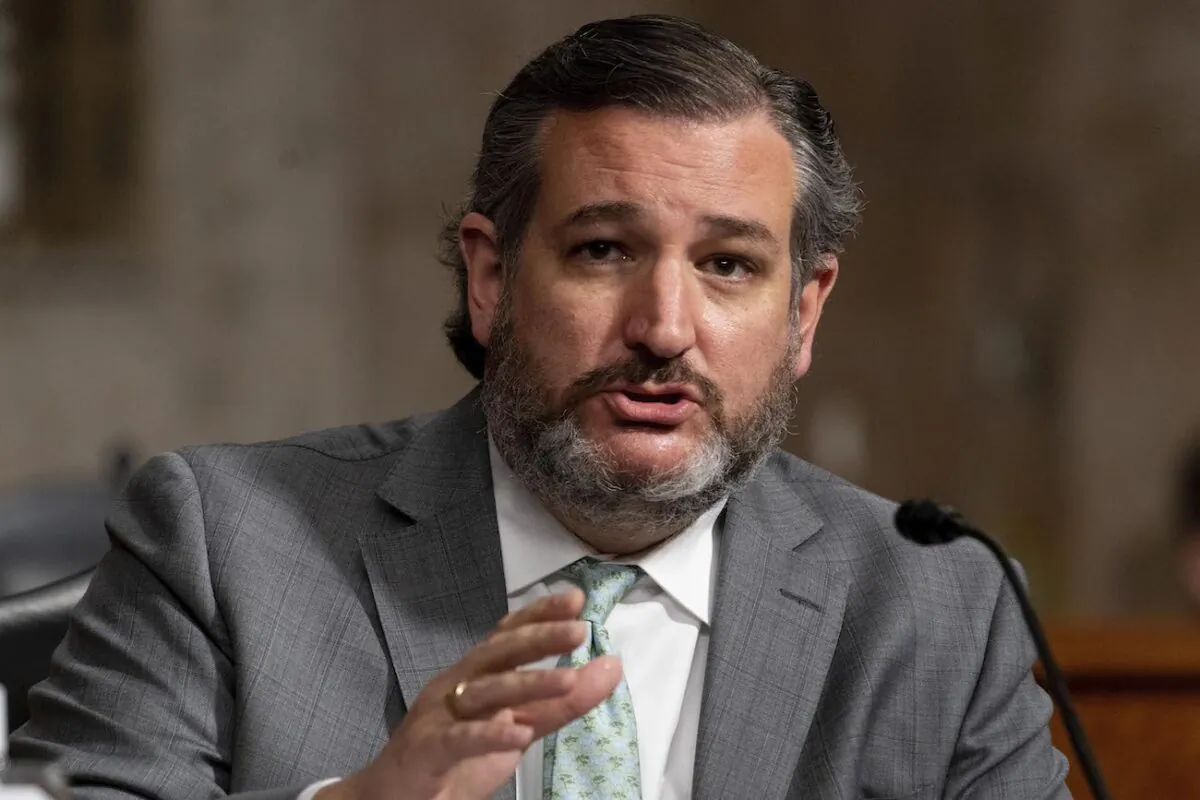 Sen. Ted Cruz (R-Texas) speaks at a Senate hearing on Capitol Hill in Washington on Feb. 23, 2021. (Andrew Harnik/AP Photo)