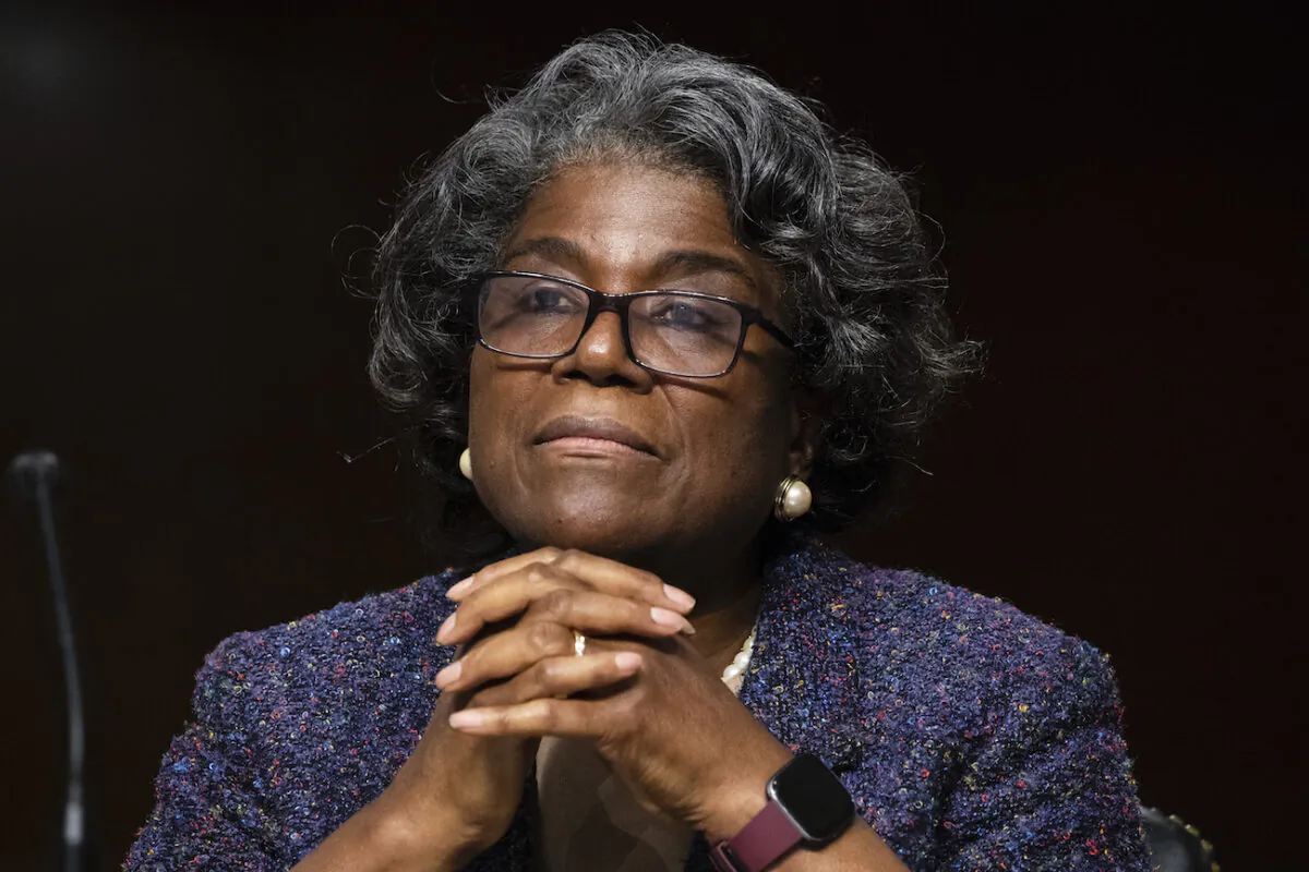 Linda Thomas-Greenfield appears before the Senate Foreign Relations Committee hearing on her nomination to be the United States Ambassador to the United Nations, on Capitol Hill in Washington, on Jan. 27, 2021. (Michael Reynolds-Pool/Getty Images)