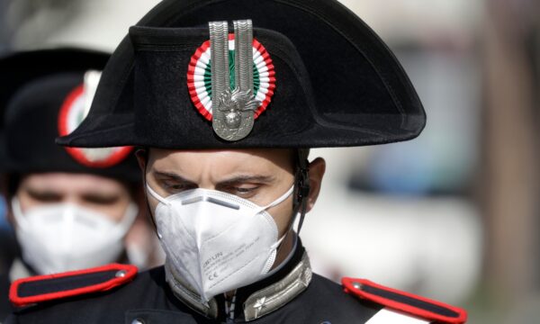 A Carabinieri officer attends the funeral of the Italian ambassador to the Democratic Republic of Congo