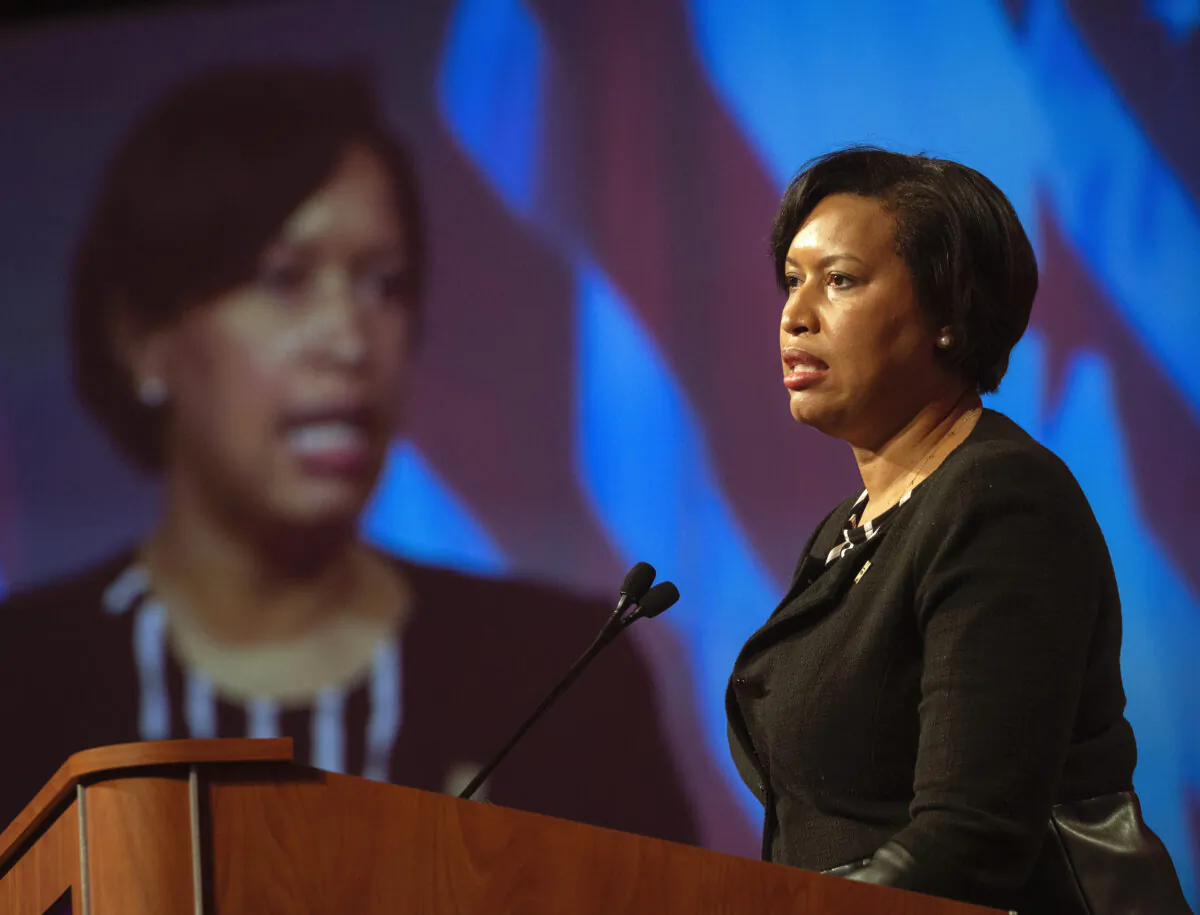 Washington, D.C. Mayor Muriel Bowser, District officials, and federal partners hold a public safety briefing on preparations for the upcoming 59th Presidential Inauguration, in Washington, on Jan. 15, 2021.
(Bill O'Leary/The Washington Post)
