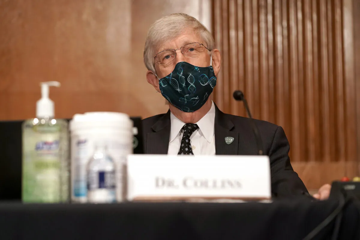 Dr. Francis Collins, director of the National Institutes of Health, appears before a Senate hearing to discuss vaccines, in Washington, on Sept. 9, 2020. (Greg Nash- Pool/Getty Images)