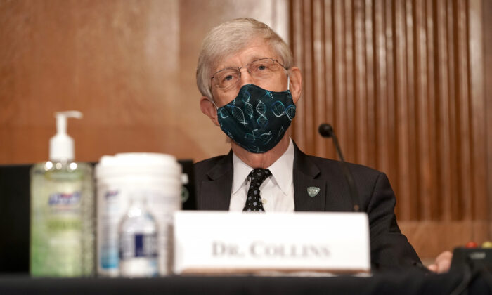 Dr. Francis Collins, director of the National Institutes of Health, appears before a Senate hearing to discuss vaccines, in Washington, on Sept. 9, 2020. (Greg Nash- Pool/Getty Images)