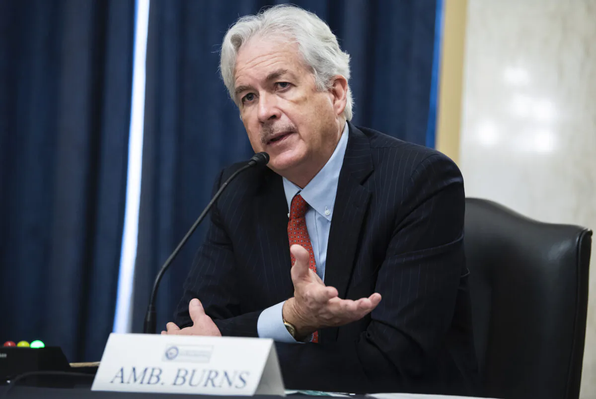 William Burns, then-nominee for Central Intelligence Agency director, testifies during his Senate Select Intelligence Committee confirmation hearing in Washington on Feb. 24, 2021. (Tom Williams-Pool/Getty Images)
