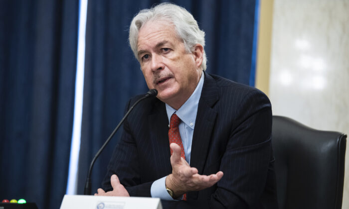 William Burns, then-nominee for Central Intelligence Agency director, testifies during his Senate Select Intelligence Committee confirmation hearing in Washington on Feb. 24, 2021. (Tom Williams-Pool/Getty Images)