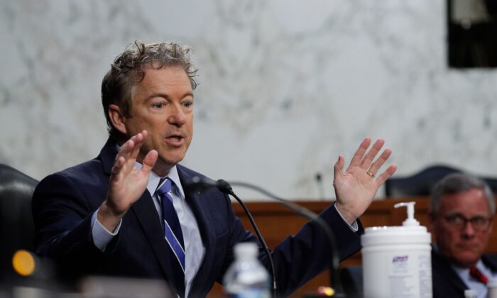 Sen. Rand Paul (R-Ky.) speaks during a Senate Health, Education, Labor, and Pensions Committee nomination hearing on Capitol Hill in Washington, on Feb. 25, 2021. (Tom Brenner/Pool/AFP via Getty Images)