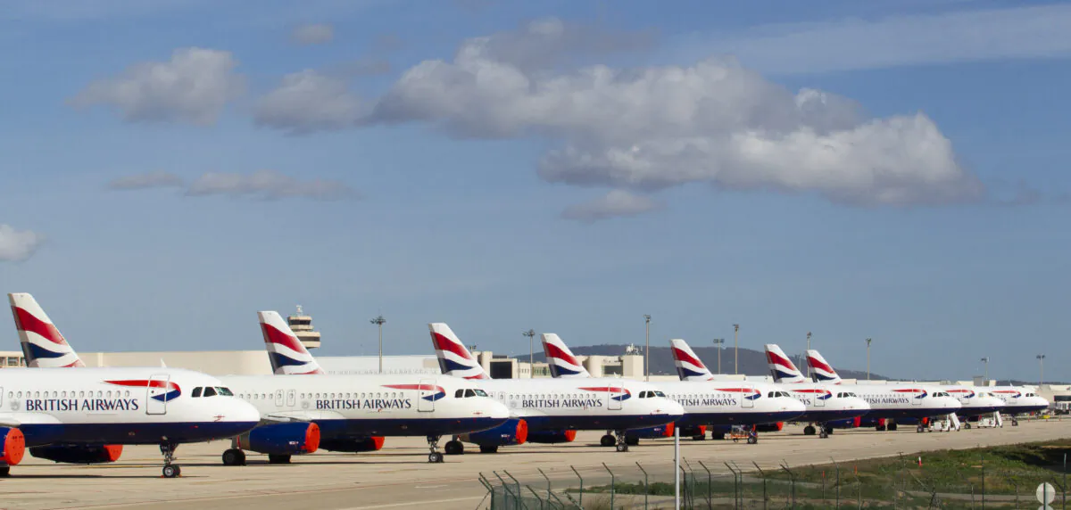 British Airways passenger planes are parked at Palma de Mallorca airport on Jan. 21, 2021. (Jaime Reina/AFP via Getty Images)