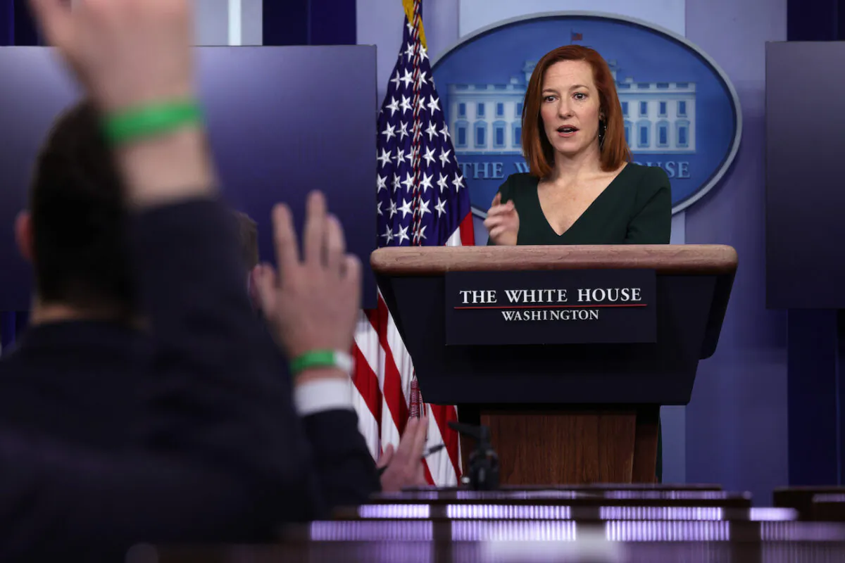 White House Press Secretary Jen Psaki speaks during a news briefing at the White House in Washington, on Feb. 25, 2021. (Alex Wong/Getty Images)