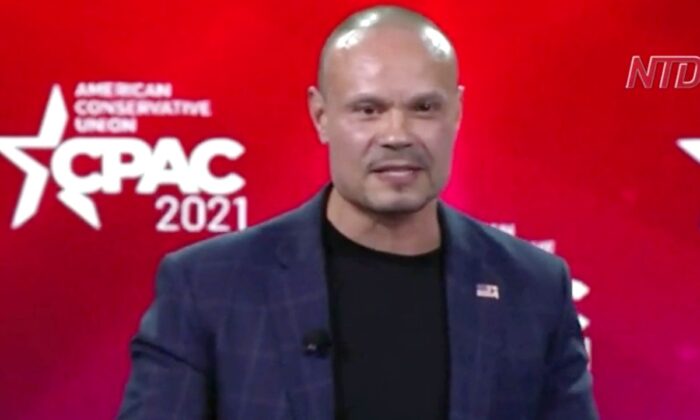 Radio show host Dan Bongino speaks at the Conservative Political Action Conference (CPAC) in Orlando, Fla., on Feb. 26, 2021. (Screenshot/CPAC via NTD)