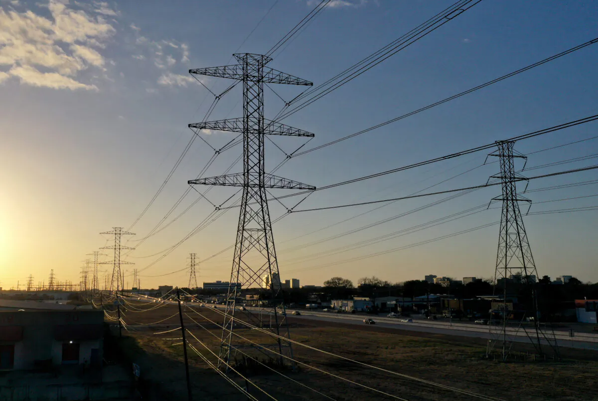 A view of high voltage transmission towers on Feb. 21, 2021, in Houston, Texas. (Justin Sullivan/Getty Images)