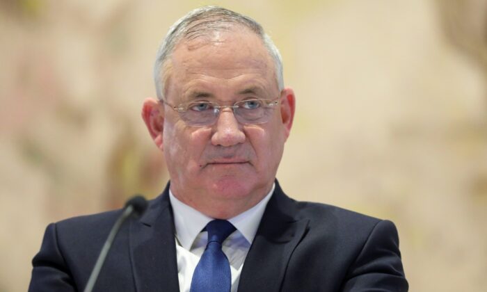 Israeli Defense Minister Benny Gantz attends a cabinet meeting of the new government at the Chagall Hall in the Knesset, the Israeli Parliament in Jerusalem, May 24, 2020. (Abir Sultan/Pool via Reuters)