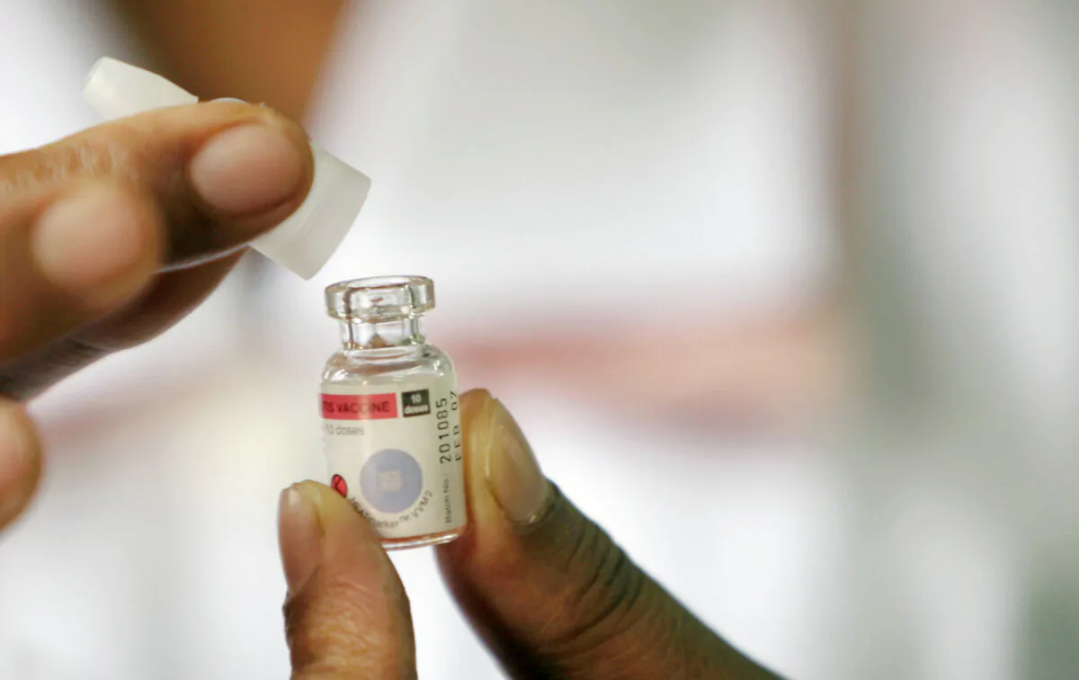 Polio vaccine is seen at an immunization post in Jakarta, Indonesia, on Aug. 30, 2005. (Dimas Ardian/Getty Images)