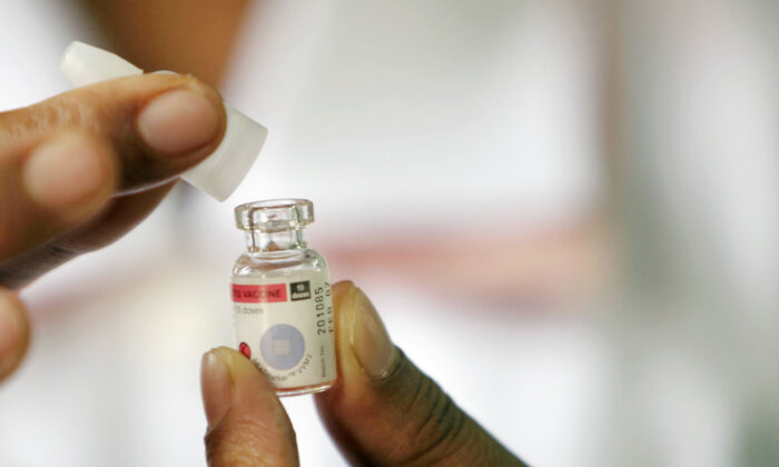 Polio vaccine is seen at an immunization post in Jakarta, Indonesia, on Aug. 30, 2005. (Dimas Ardian/Getty Images)