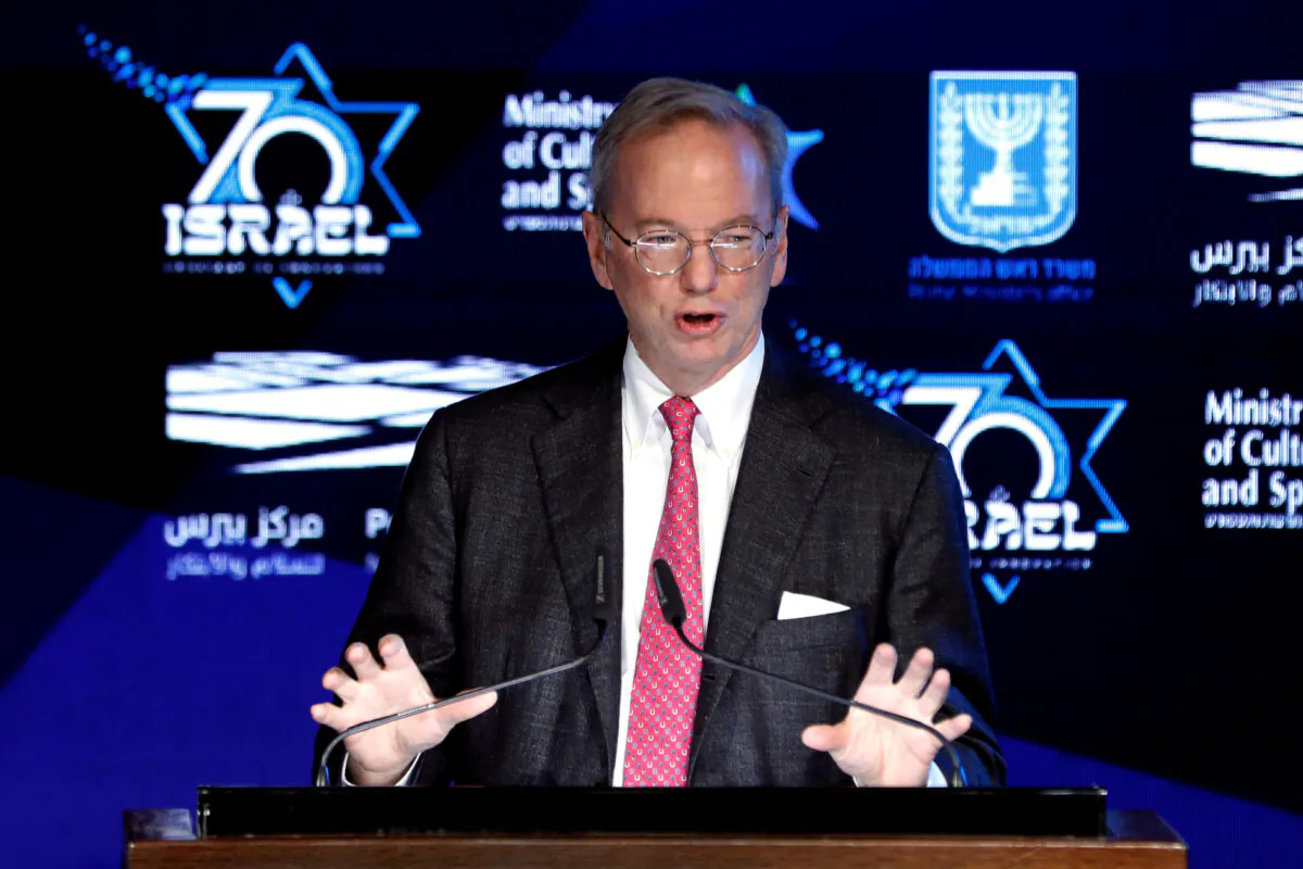 Former Google Chief Executive Eric Schmidt speaks during the opening event of The Prime Minister's Israeli Innovation Summit in Jerusalem, Israel, on Oct.24, 2018. (Ronen Zvulun/Reuters)