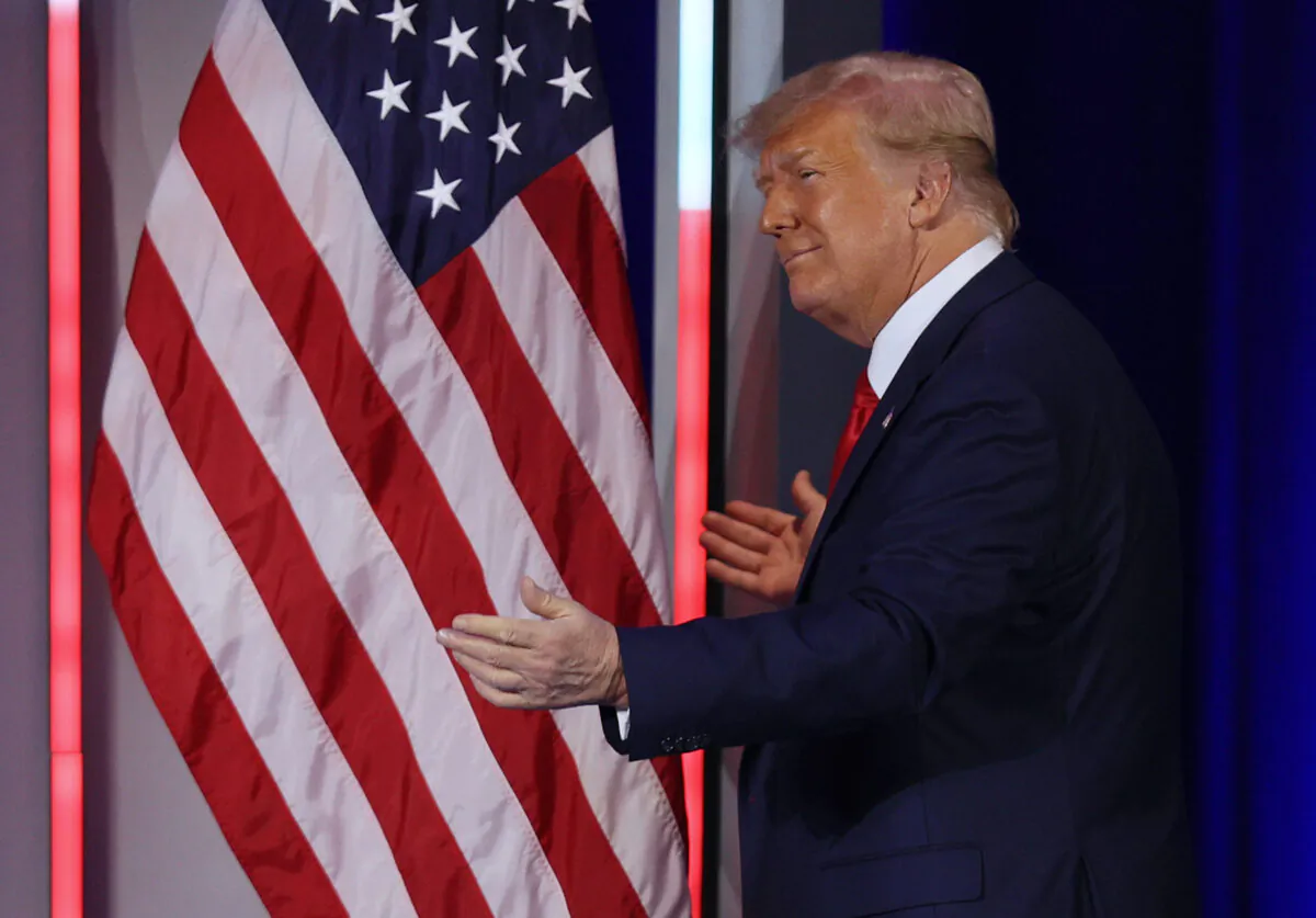 Former President Donald Trump arrives on stage to address the Conservative Political Action Conference held in Orlando, Fla., on Feb. 28, 2021. (Joe Raedle/Getty Images)