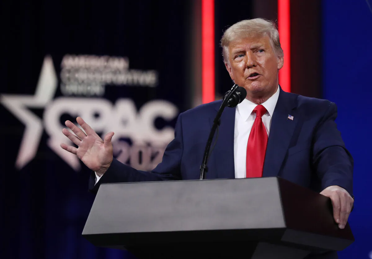 Former President Donald Trump addresses the Conservative Political Action Conference (CPAC) held in the Hyatt Regency in Orlando, Fla., on Feb. 28, 2021. (Joe Raedle/Getty Images)