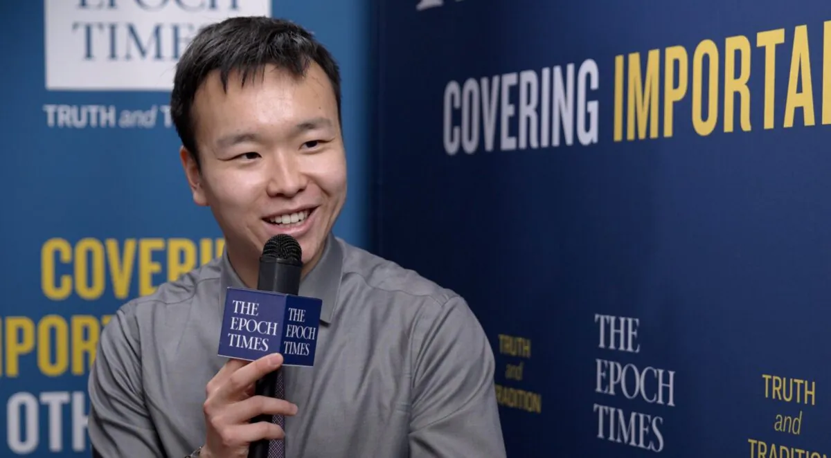 Author Kenny Xu speaks to The Epoch Times at CPAC in Orlando, Fla., on Feb. 27, 2021. (The Epoch Times)