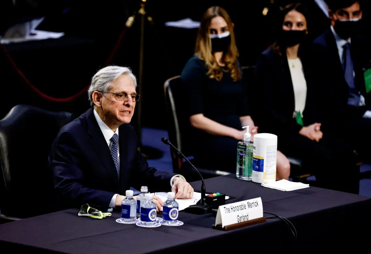 Then-Judge Merrick Garland delivers an opening statement as he testifies before a Senate Judiciary Committee hearing on his nomination to be Attorney General on Feb. 22, 2021. (Carlos Barria/Reuters)