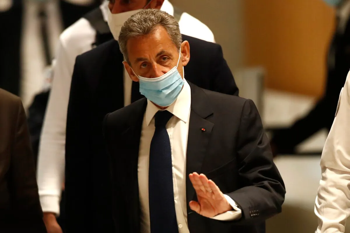 Former French President Nicolas Sarkozy arrives at the courtroom in Paris, on March 1, 2021. (Michel Euler /AP Photo)
