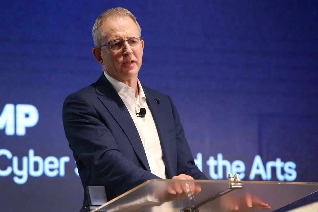 Paul Fletcher, former minister for Communications, Cyber Safety and the Arts speaks at the Museum of Contemporary Art prior to the Cathy Freeman projection event on September 25, 2020 in Sydney, Australia. (Lisa Maree Williams/Getty Images)