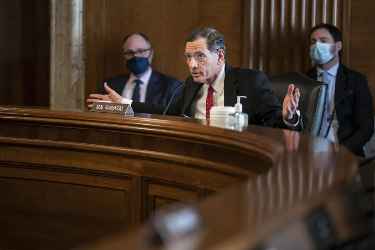 Sen. John Barrasso (R-Wyo.) speaks during a hearing in Washington on Feb. 24, 2021. (Sarah Silbiger/Pool Photo via AP)