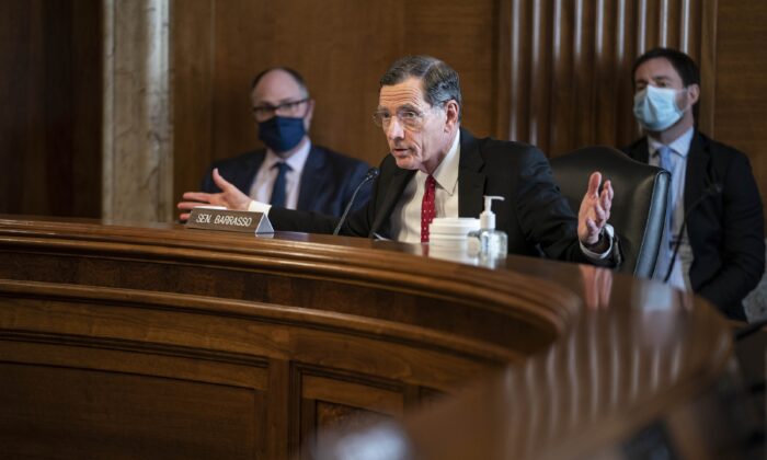 Sen. John Barrasso (R-Wyo.) speaks during a hearing in Washington on Feb. 24, 2021. (Sarah Silbiger/Pool Photo via AP)