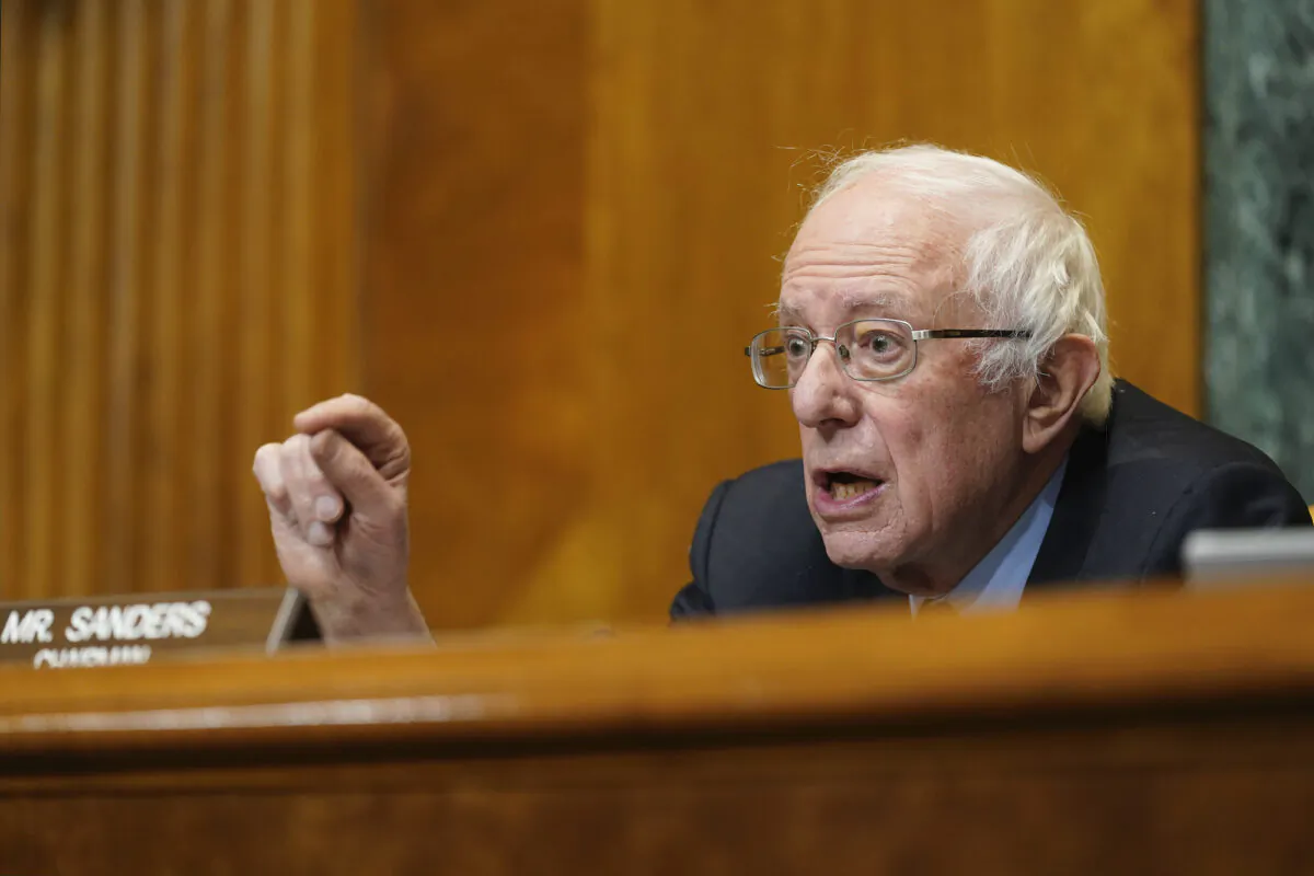 Senate Budget Committee Chairman Sen. Bernie Sanders, I-Vt. speaks during a hearing on Capitol Hill examining wages at large profitable corporations in Washington on Feb. 25, 2021. (Susan Walsh-Pool/Getty Images)