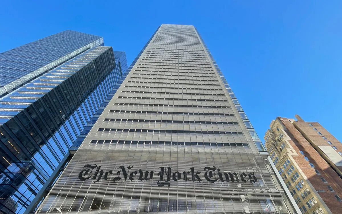 The New York Times Building in New York City on Feb. 4, 2021. (Daniel Slim/AFP via Getty Images)