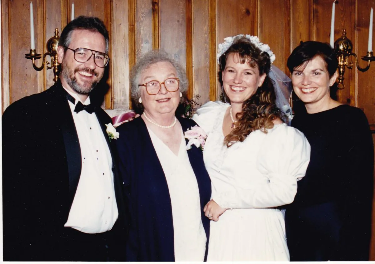 (From L to R) Scott Haseltine, his mother Jean, sister Heathe, and older sister Sandy at Heathe's wedding, about 25 years ago. (Courtesy of Scott Haseltine)