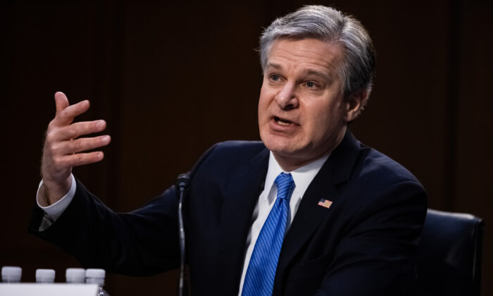 FBI Director Christopher Wray testifies before the Senate Judiciary Committee on Capitol Hill, in Washington, on March 2, 2021. (Graeme Jennings-Pool/Getty Images)
