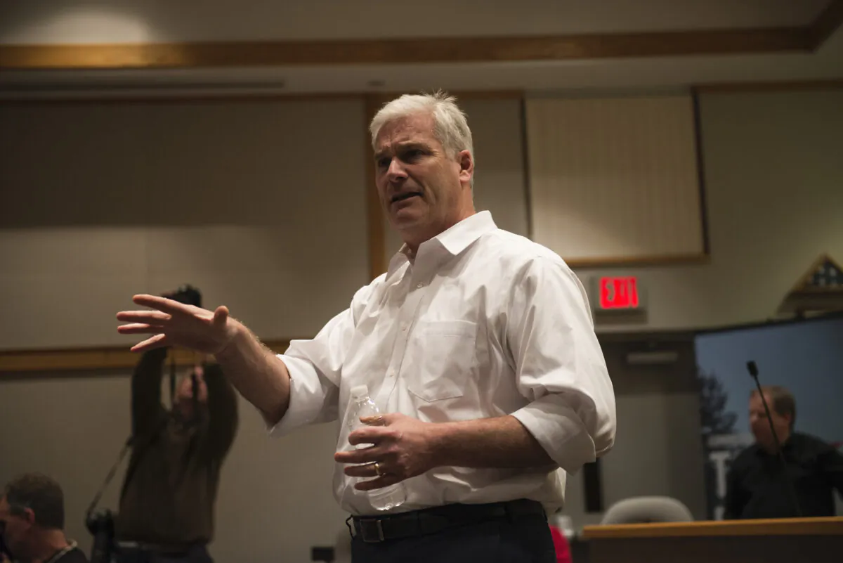 Rep Tom Emmer (R-Minn.) responds to a question at a town hall meeting in Sartell, Minn., on Feb. 22, 2017. (Stephen Maturen/Getty Images)