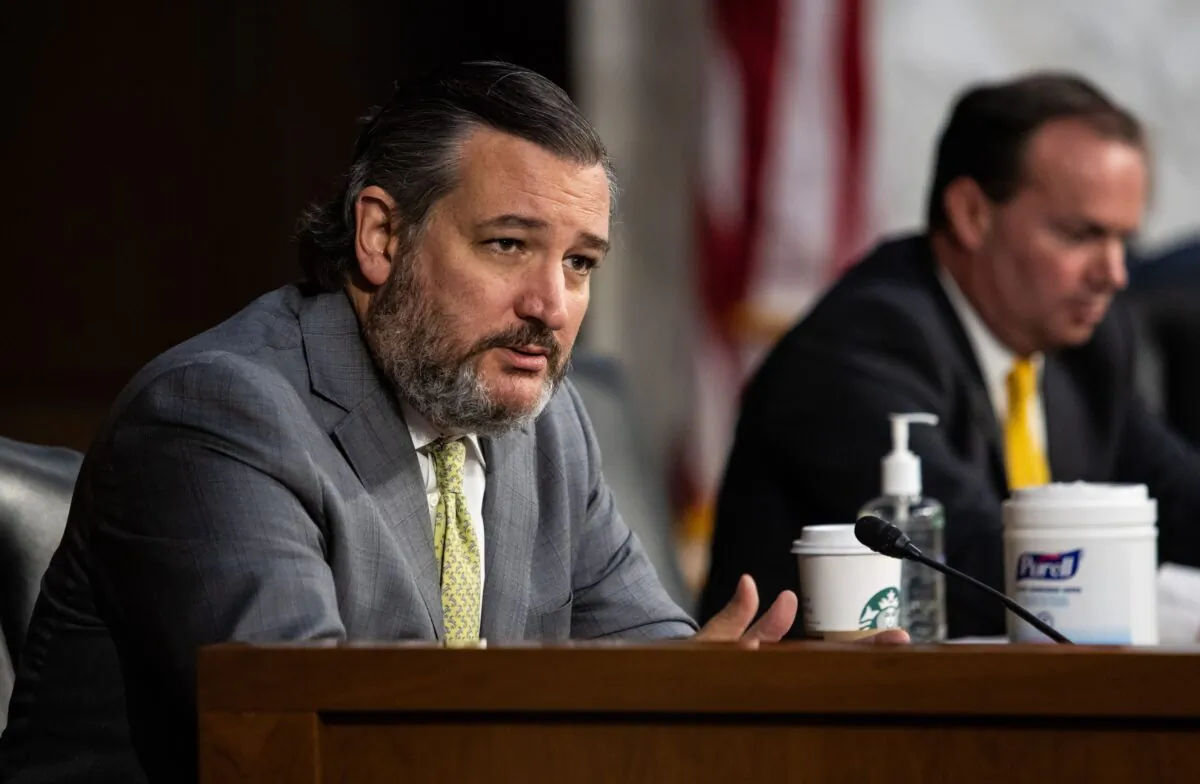 Sen. Ted Cruz (R-Texas) speaks in the Hart Senate Office Building on Capitol Hill in Washington, on March 2, 2021. (Graeme Jennings/POOL/AFP via Getty Images)