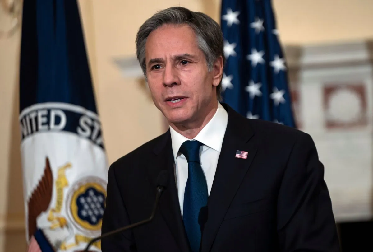 Secretary of State Antony Blinken delivers remarks about priorities for administration of President Joe Biden at the State Department in Washington March 3, 2021. (Andrew Caballero-Reynolds/Pool/AFP via Getty Images)