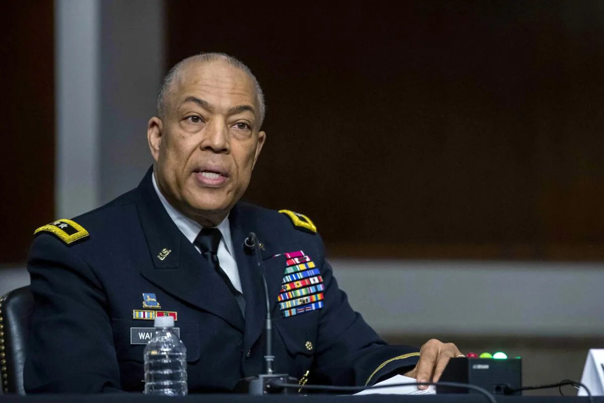 Commanding General District of Columbia National Guard Major General William J. Walker testifies during a Senate hearing at the U.S. Capitol in Washington on March 3, 2021. (Shawn Thew/Pool via AP)
