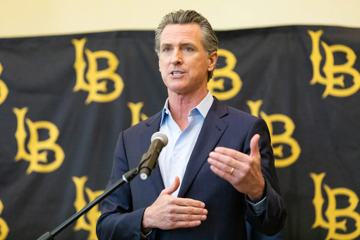 California Gov. Gavin Newsom speaks at California State University Long Beach, in Long Beach, Calif., on March 3, 2021. (John Fredricks/The Epoch Times)