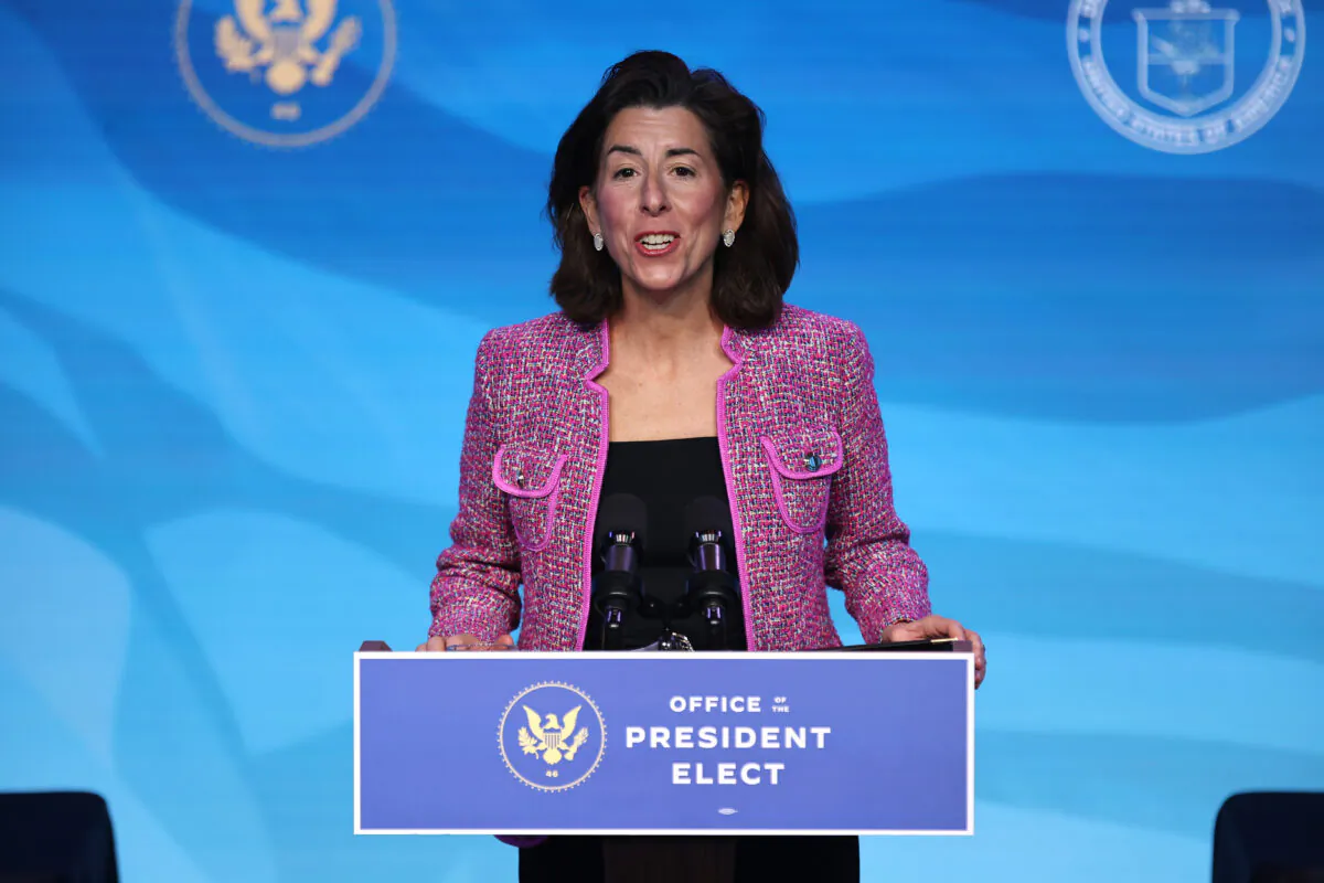 Rhode Island Gov. Gina Raimondo delivers remarks after U.S. President-elect Joe Biden announced her as his Commerce Secretary nominee at The Queen theater in Wilmington, Del., on Jan. 8, 2021. (Chip Somodevilla/Getty Images)