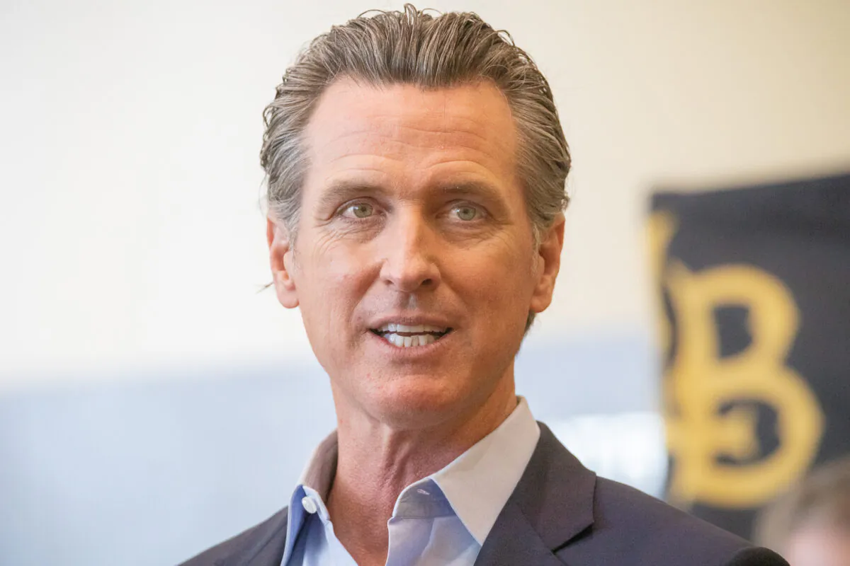 California Gov. Gavin Newsom speaks at California State University–Long Beach on March 3, 2021. (John Fredricks/The Epoch Times)