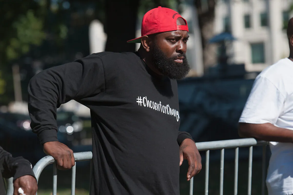Michael Brown Sr., father of Michael Brown, is seen as protestors march, in St. Louis, Mo., on Sept. 15, 2017. (Michael B. Thomas/Getty Images)