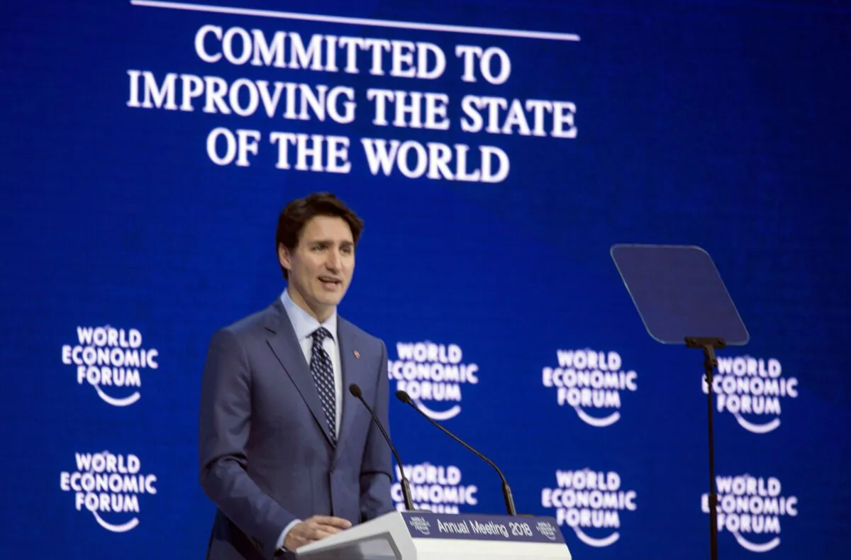 Canadian Prime Minister Justin Trudeau addresses the World Economic Forum in Davos, Switzerland, on Jan. 23, 2018. (Paul Chiasson/The Canadian Press)