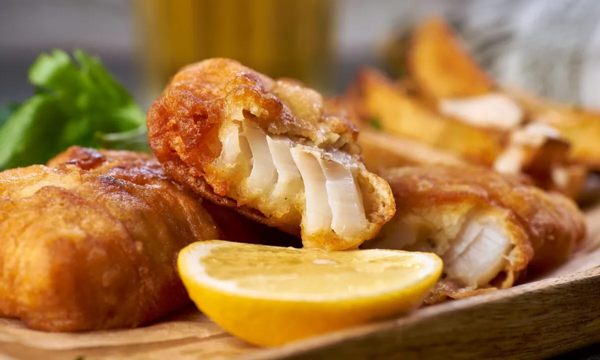 The beer in the batter releases a bit of carbonation when it hits the fryer, giving a lifting lightness to what will be a crunchy coating. (robertsre/shutterstock)