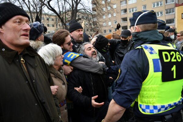 Protest in defiance of a ban on large gatherings, in Stockholm