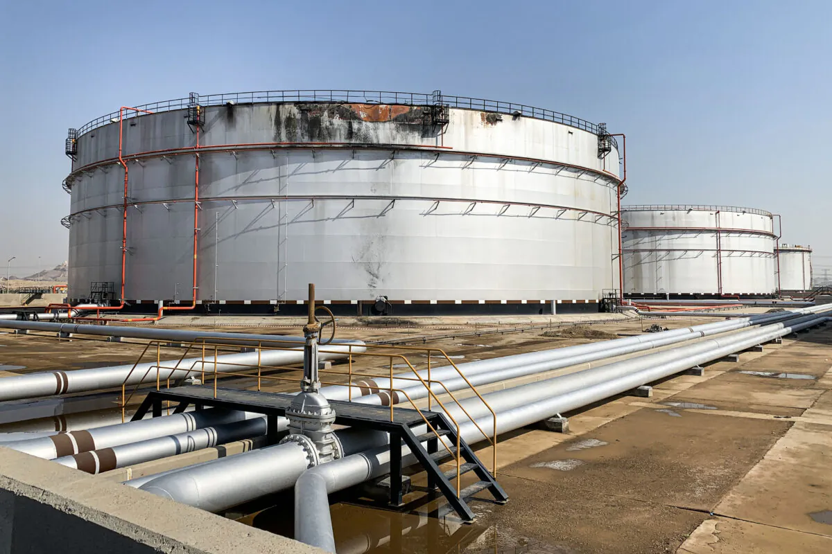 A view of a damaged silo at the Saudi Aramco oil facility in Saudi Arabia's Red Sea city of Jeddah, on Nov. 24, 2020. (Fayez Nureldine/AFP via Getty Images)