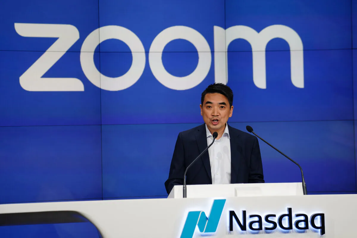 Eric Yuan, CEO of Zoom Video Communications takes part in a bell ringing ceremony at the NASDAQ MarketSite in New York City, New York, on April 18, 2019.  (Carlo Allegri/Reuters)