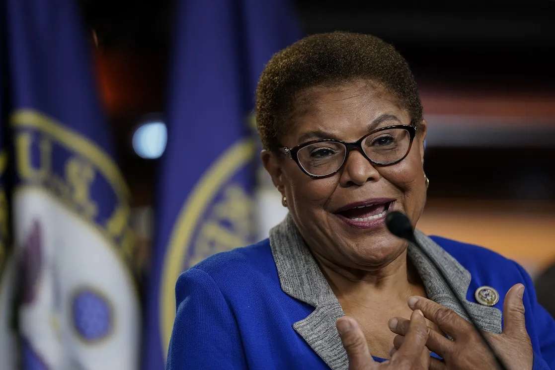 Rep. Karen Bass (D-Calif.), co-sponsor of the “George Floyd Justice in Policing Act,” on Capitol Hill in Washington on July 22, 2020. (Drew Angerer/Getty Images)