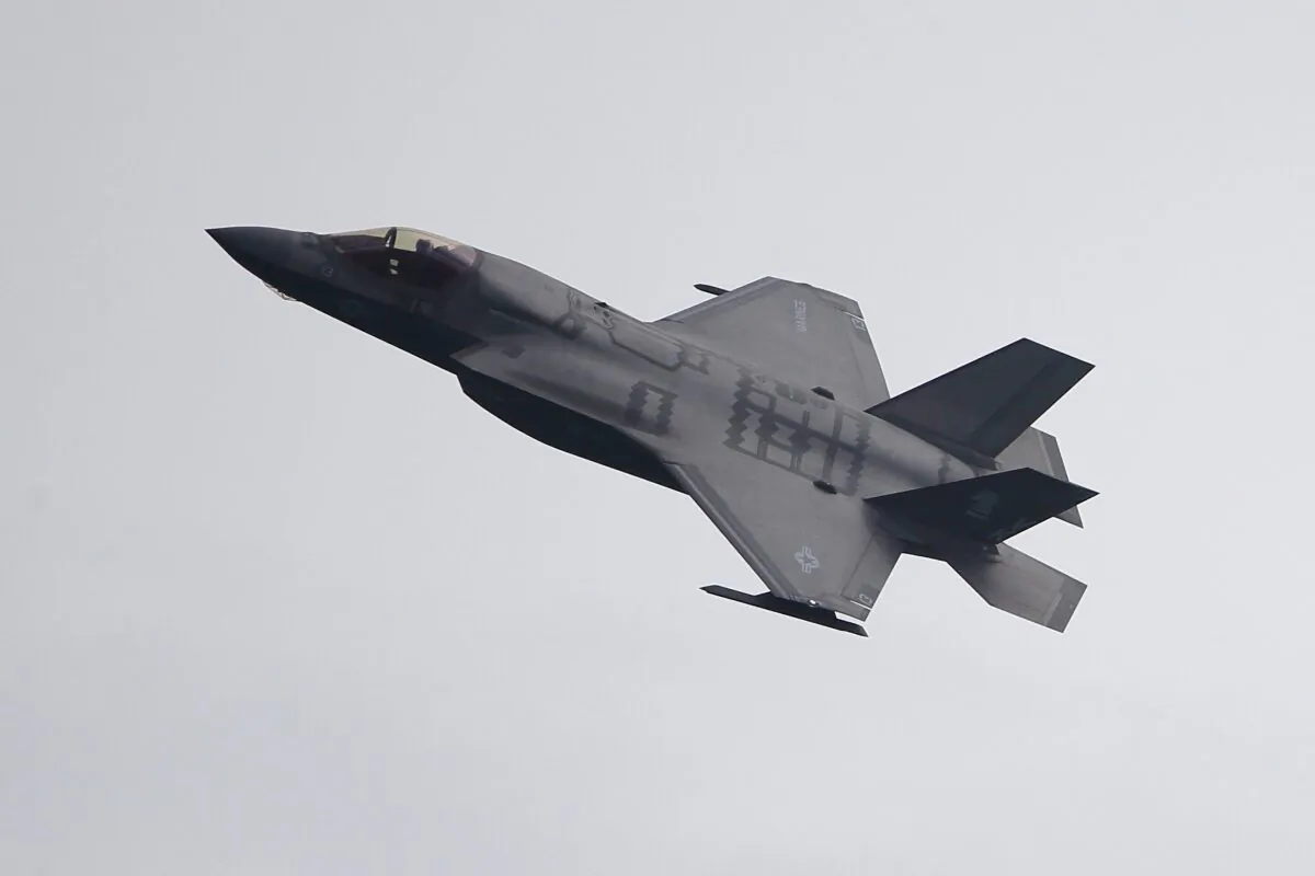A U.S. Air Force F-35B Lightning II fighter jet performs an aerial display during the Singapore Airshow media preview in Singapore on Feb. 9, 2020. (Suhaimi Abdullah/Getty Images)